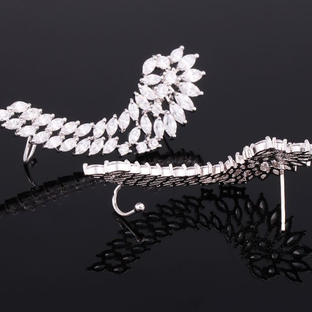 Gorgeous 925 Silver Post Cubic Zircon Angel Wings - Picture 5 of 8